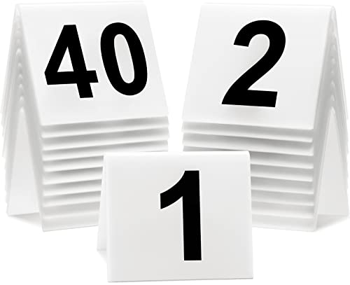 40 Stück Acryl-Zelt-Tischnummern 1-40, Doppelseitig Nummeriert, Weiß - Für Restaurant, Hochzeit, Party, Bankette, Service - Beweismarker, Zubehör