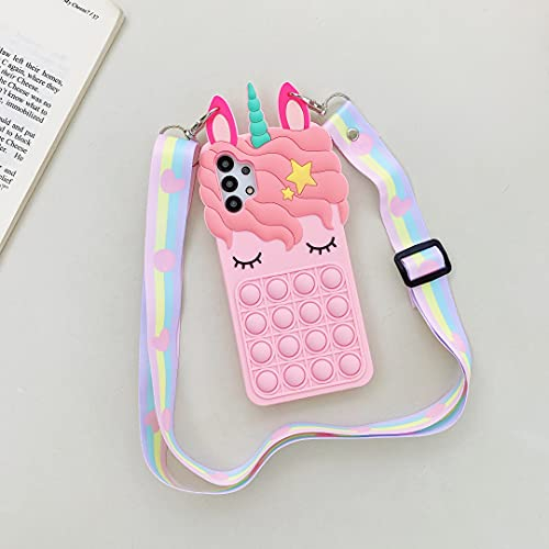 CrazyLemon für Oppo A54 4G / Oppo A55 5G Pop it Hülle, Stressspielzeug Bubble Handyhülle 3D Bubble Sensory Toy Weich Silikon Schutzhülle mit Schlüsselband Stoßfest Hülle - Rosa
