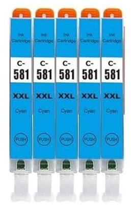 5 Tintenpatronen kompatibel mit Canon CLI-581 XXL Cyan für TR7500 TR7520 TR7550 TR7650 TR8500 TR8520 TR8550 TS6100 TS6150 TS6151 TS6200 TS6220 TS6240 TS6241 TS6250 TS6251 TS6300 TS6350 TS6351...