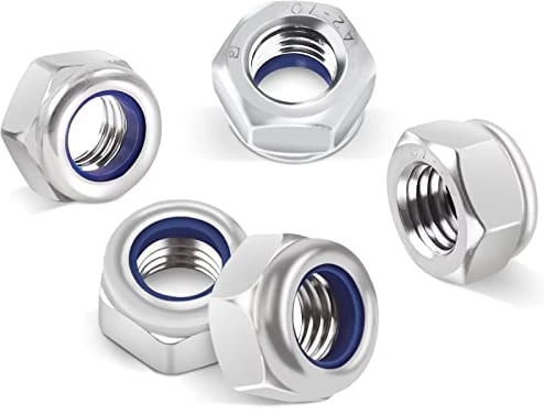 DIN985 50 Stück Sechskantmuttern M6, Leryati Sicherungsmuttern Edelstahl Standard A2 V2A M6 Mutter, Selbstsichernde Muttern Stoppmutter, Sechskant Edelstahlmutter Stoppmuttern Kontermuttern Set