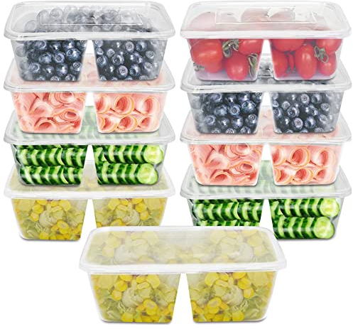 Surflyee 25 Pezzi Contenitori Plastica con Coperchio per Alimenti, 750ML Contenitori Ermetici per Alimenti, Due Scomparti Vaschette per Alimenti, Senza BPA, Adatto al Frigorifero e al Microonde