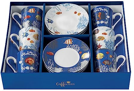 Easy Life Set mit 6 Kaffeetassen, 100 ml, aus Porzellan