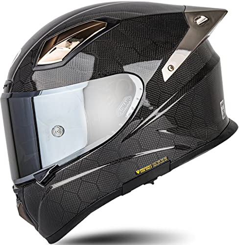 Vollgesichts-Motorradhelm aus Kohlefaser mit Doppelvisier DOT/ECE-zugelassener Moped-Street-Bike-Motorradhelm mit großem Heckflügel für Erwachsene Männer Frauen,F06,3XL