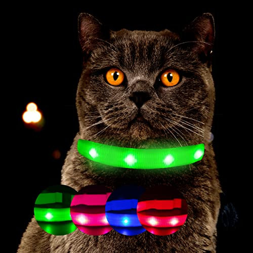 Leuchthalsband für Katzen [Das Original] Leuchtendes LED Katzenhalsband zum spazieren gehen auch im Dunkeln - sehr Lange Akkulaufzeit – Sicher Dank starker Leuchtkraft - Katzenhalsband (L, Grün)