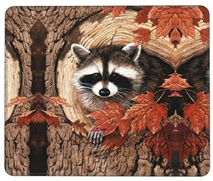 Raccoon in The Fall Tree Hole Mouse Pad, Laptop Desk Pad,Non-Slip Base Water Resist Keyboard Pad,Desk Mat for Gamer, Office & Home