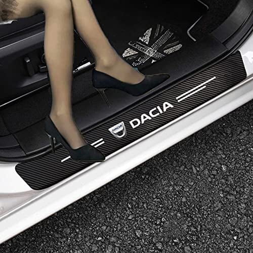 4 Stück Auto Einstiegsleisten Trittschutz für Dacia Duster Sandero Spring Logan, Auto Kohlefaser Türschweller Aufkleber Schutzfolie Tür Schritt Platte Abdeckung Lackschutzfolie mit Logo A