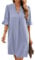 Famulily Ladies Summer Dress 2023 Short Sleeve Pleated Swing Casual Dress Knee Length Sky Blue L