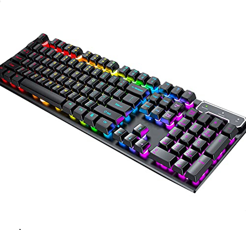 ADMLZQQ Clavier Gamer Mécanique Rétro-Éclairé LED RGB, Bleu Switches avec Anti-Ghosting, 104 Touches Clavier Gaming AZERTY Français, USB Filaire pour PC