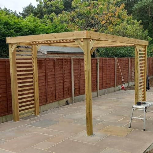 Rutland County Garden Furniture Outdoor Wooden Garden Pergola Kit - Panel Pergola - Wooden Garden Gazebo Garden Canopy Wooden Pergola (2.4m x 2.4m, Light Green)
