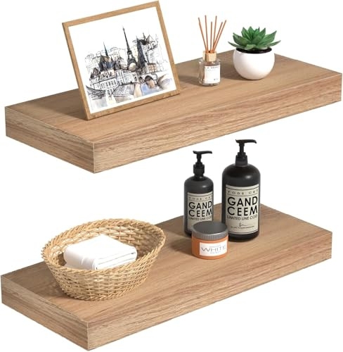 INHABIT UNION Wandregal Holz 40 cm, 2er-Set Schweberegal Wandmontiert | Wandregal für Deko und Aufbewahrung in Schlafzimmer, Badezimmer, Wohnzimmer, Küche