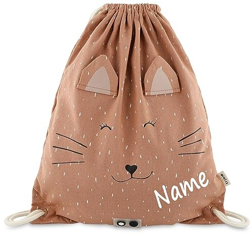 Elefantasie Turnbeutel mit Name personalisiert von Trixie Sportbeutel Schwimmtasche für Kinder mit Tiermotiv und Wunschnamen bedruckt Katze