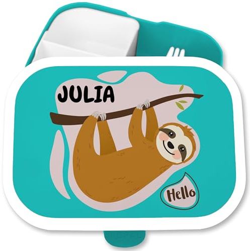 Brotdose Kinder Campus für Mepal - Faultier Brotbox Faulenzer Lunchbox Faultiermotiv I - 750 ml - Türkis - einschulung faultieren name kinder-lunchbox sloth brotzeitbox fächern auslaufsichere