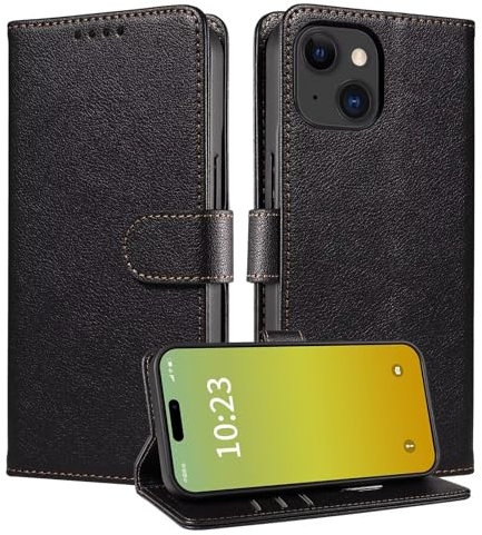 Beajew Handyhülle für iPhone 6 Plus/iPhone 6S Plus, Lederhülle,Premium Qualität Leder Handyhülle, [RFID-Technologie][Klappständer][Kartenfächern],Stoßfeste Hülle Klappbare Magnetische-Schwarz
