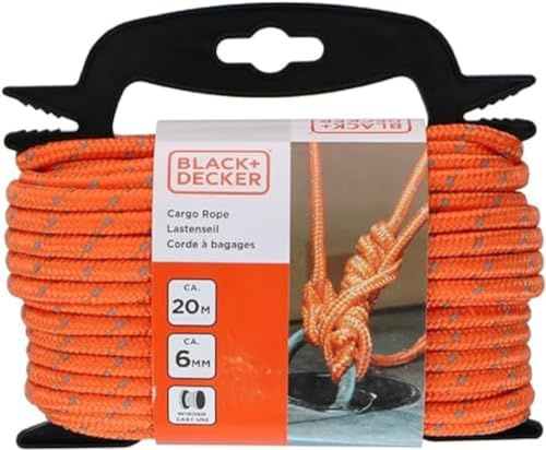 BLACK+DECKER Spanngurt auf Wickler - Zurrgurt 20 Meter - 6MM - Nylon - Orange
