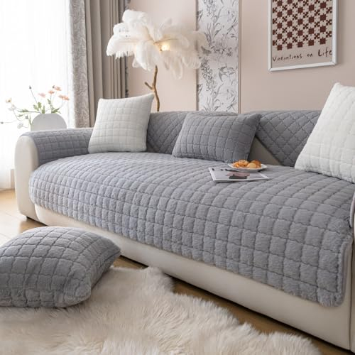 WYJHNLBEDC Sofa/Couch überzug/überwurf, Sofa überwurfdecke, Warmer Super Weicher Plush Sofabezug für Sofa L Form/U Form/Ecksofa 3/2/1 Sitzer, Sofaschutz Hund Kratzschutz Katze Grau 70x240cm