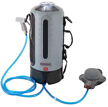 SuhoFutus Campingdusche, 12L Gartendusche mit Duschpumpe, Duschkopf Tragbare und Abnehmbarem Schlauch Duschen Beutel Shower, Camping Waschbecken, Solardusche für Camping Strand Wandern Reise