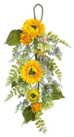 Sommer Türkranz zum Aufhängen, Kunststoff-Blumen, Sonnenblumen, Türaufhängung, Simulation von Wildblumen, Terrasse, Hausfront, Wohnzimmerdekoration Gartenstecker Ostern (Yellow, One Size)