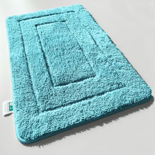 KARAT Badteppich Atlantis - extra flauschig & schnelltrocknend - Badezimmerteppich mit rutschsicherer Rückseite - Badematte Duschvorleger (Türkis, 50 x 80 cm)