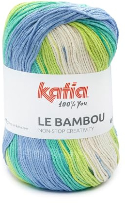 LE BAMBU von Katia in 100 Gramm und 120 Metern Knäuel. (Crudo-Pistazie-Blau-türkis-grün (104))