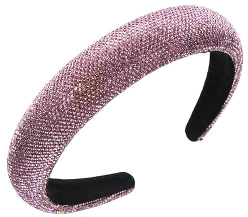 scicent Stirnband Damen Gepolsterte Haarband Solides Breit Haarreifen Kristall Glitzer Strass Headband für Mädchen Einfarbig Keine Zähne Dicke Stirnbänder (Lila) - 26109