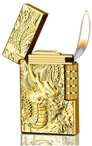 LLIANG Lighters, dragon lighters, side wheel frosted lighters, refilled butane lighters, soft fire lighters, flip lighters, gold lighters, outdoor, camping, men's gifts
