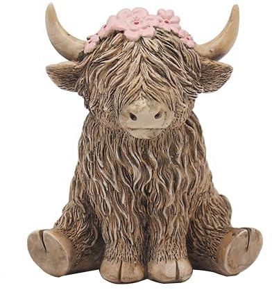 Lesser & Pavey Happy Highland, Hochlandkuh Blumenfiguren, Statuen für Heimdekoration, ideales Ornament, Freundschaftsgeschenk für Damen und Herren, schöne Tischdekoration und Wohnzimmer-Accessoires