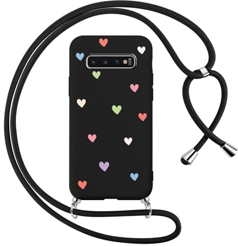 Foonary Handyband Hülle mit Band für Samsung S10 Plus 6,4 Handyhülle, Aesthetic Design Kette Necklace Case mit Kordel zum Umhängen Silikon Bumper Cover Schnur für Samsung Galaxy S10 Plus, Herz
