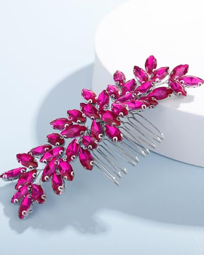 Rumtock Peigne à cheveux avec strass rose vif pour femmes et filles - Accessoire de mariage fait à la main - Bijou de banquet (rose vif)