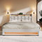 Letto Matrimoniale 140x200 cm con Contenitore, LED e USB - Una Piazza e Mezza con Vano Portaoggetti, Testiera, Spazio e Rete a Doghe - Struttura con LED