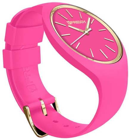 FREDDY Orologio da Polso Donna Rhythm, Rhythm Orologio da Donna in Silicone Fucsia e Gold, Cassa Tonda 34 mm