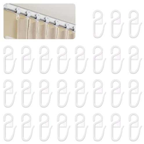150 Stück Gardinenhaken,Plastik Gardienenrollhacken,Faltbare Weiße Vorhang Haken mit 6 mm Ösen,Faltenlegehaken für Gardinen, Duschvorhänge und Gardinenstangen (Weiß, 30 x 14,5 mm)