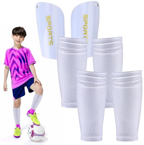 Schienbeinschoner Kinder Fussball Weiß Klein Schienbeinschoner Fußball Herren Damen Schienbeinschoner Socken mit Optimierter Einstecktasche Dünne Schienbeinschonerhalter Shin Pads Schienbeinschützer