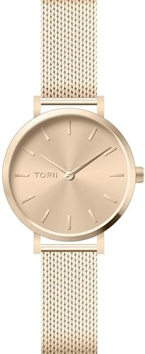 TORII Damenuhr Roségold Edelstahl - rund Quarz L28LS.UL Milanaise-Armband Strichindizes wasserdicht 50 m