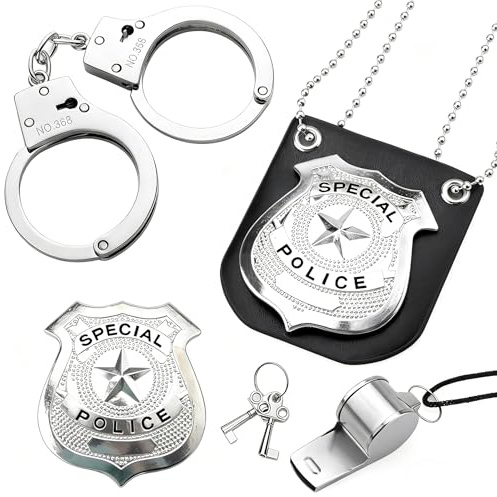 GDJIAJT Set di manette per polizia in vero acciaio, manette per bambini, accessori per la polizia per bambini, per cosplay, costume