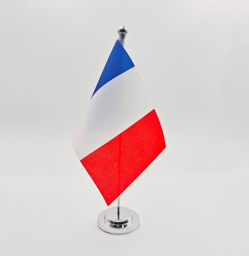 France Drapeau de Table Drapeau de Bureau 21x14cm Mât et Socle en Acier Drapeaux de Table pour Salles de Réunion (France)