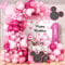 Pink 1st Birthday Balloons Decorations, Hot Pink Rose Polka Dots Balloons Arch Kit, Huge Bow Foil Balloon, pink Number 1 Balloon Tower for Baby Shower Girls Princess 1st Theme Party