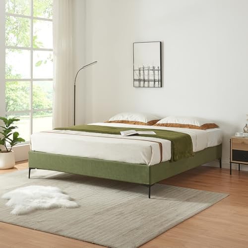 [en.casa] Doppelbett Lilla 160 x 200 cm Bettgestell mit abnehmbarem Bezug Cord Bett mit Lattenrost Polsterbett Grün