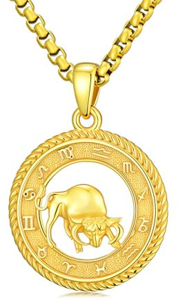 PARYFO Sternzeichen Stier Halskette 925 Sterling Silber Stier Anhänger Sternzeichen Halskette Vergoldet Astrologie Horoskop Anhänger Schmuck Geschenke für Männer Frauen Unisex