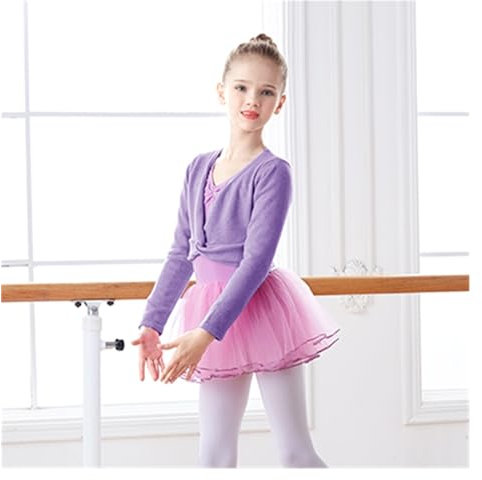 Cache Coeur Danse Classique Fille Hauts de Ballet for filles, pull-over de danse, manteau d'hiver chaud à manches longues, tricot, vêtements de danse de Ballet for filles, haut cache-coeur(Lavender,16