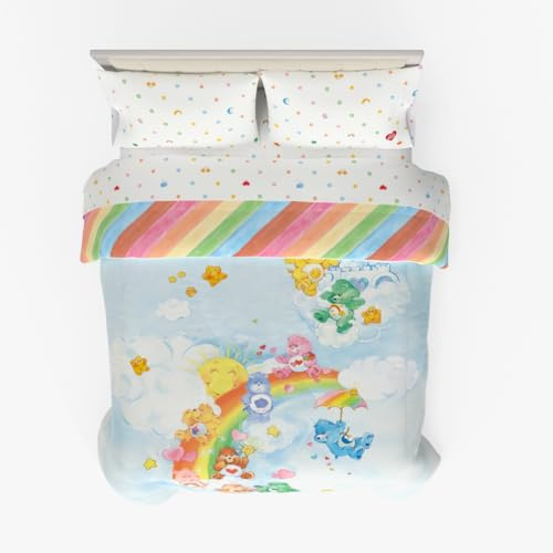 Franco Care Bears Classic Super Soft Cozy Wende-Bettdecke und Bettlaken-Set, Mikrofaser, 5-teilig, volle Größe, (offizielles Lizenzprodukt) Sammlerstücke