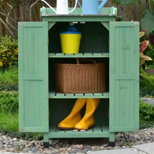 Garten Gartenschrank – Garten-Organizer Aus Holz Mit Regalen Für Terrasse, Balkon Und Garten. Aufbewahrungsbox Für Gartengeräte, Schuhe Und Deko.(Green)