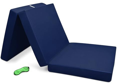 Beautissu Klappmatratze Gästebett klappbar 90x200 cm Faltmatratze Gästematratze faltbar Reisematratze Klappbett Gäste Matratze – Campix Camping Matratze Tragegriff Bodenmatratze waschbar Dunkelblau