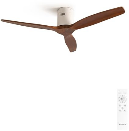 CREATE / WINDCALM NATURAL WOOD M/Ventilador de techo blanco aspas madera oscura y mando / 40W, Temporizador, Ø132 cm, 6 velocidades, silencioso, función verano-invierno