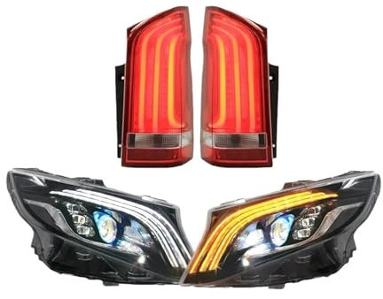 Auto-LED-Scheinwerfer + LED-Rückleuchten-Montage, kompatibel mit Benz Vito W447 2016–2021, Halogen-Upgrade, Voll-LED-Front- und Rücklichter
