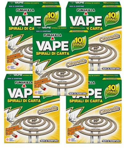 Vape Spirali Antizanzare in Carta alla Citronella Per Esterni, Resistenti E Facili Da Usare, Non Si Rompono, Lunga Durata 10 Pz (Unità)