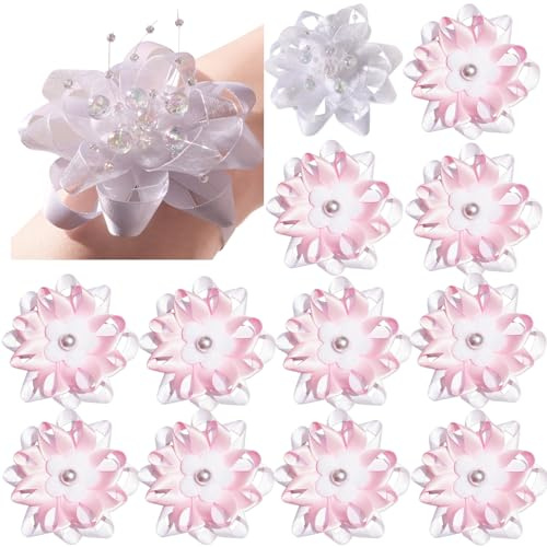 VEEKAY 12 Stück Jungesellinenabschied Braut Set,JGA Armbänder,Braut und Team Handgelenk Blumen,für Hochzeit Party,Prom Event Zeremonie,Strand