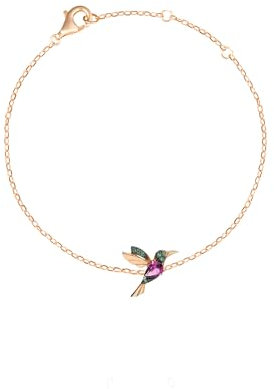 Einzelstück® Armband mit Kolibri I 925 Sterling Silber I Silberarmband 14K vergoldet I Zirkonia Vogel Armkette 14K Gold, Rosegold (Gold)