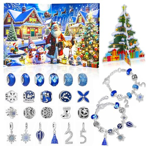 Adventskalender 2025 Mädchen Schmuck, 24 Füllung Basteln Charms Armbänder Kit, Schmuck Adventskalender Weihnachten Charm Armband Geschenk Mädchen 5-12 Jahre
