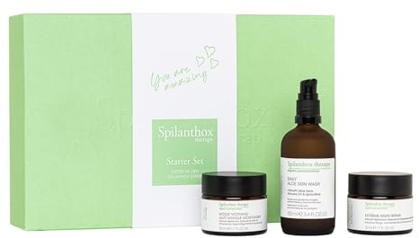 Spilanthox therapy - Starter Set - Mit Anti Wrinkle Moisturizer (30ml), Aloe Skin Wash (100ml), Eye Lifting Fluid (15ml) & Night Repair (50ml) - Anti-Aging Gesichtspflege mit Spilanthol & Hyaluron