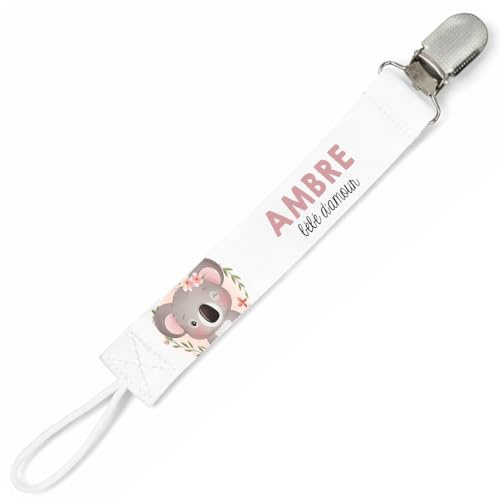 Planetee Attache tétine pour prénom AMBRE bébé d'amour Koala | Attache sucette cadeau naissance
